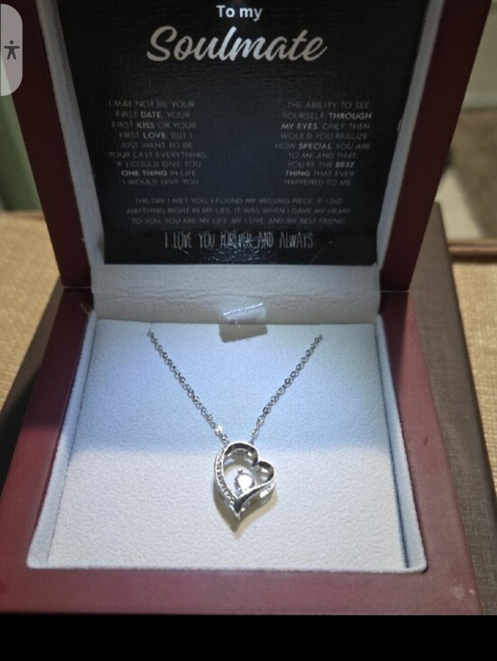 Soulmates Silver-Tone Chain Heart Necklace with Clear Stone